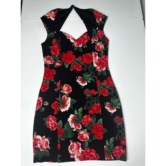 Guess Bohemian Red Black Green Roses Pattern Dress Size 10 Zip EUC - Picture 5 of 14